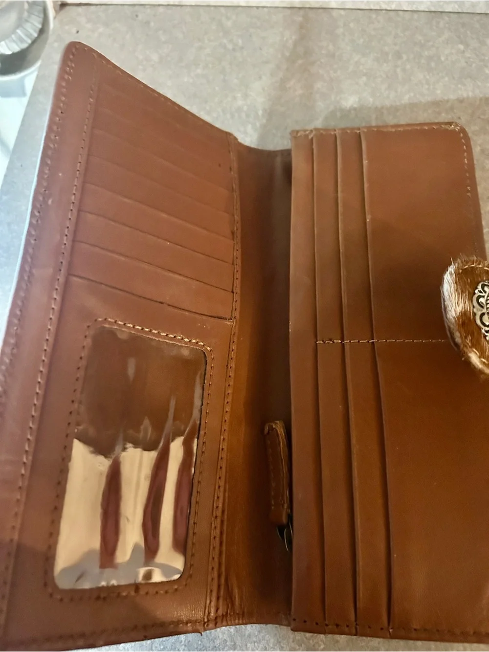 Myra Bag Turquoise Brown Hair-on-Hide Wallet with Tooled Leather